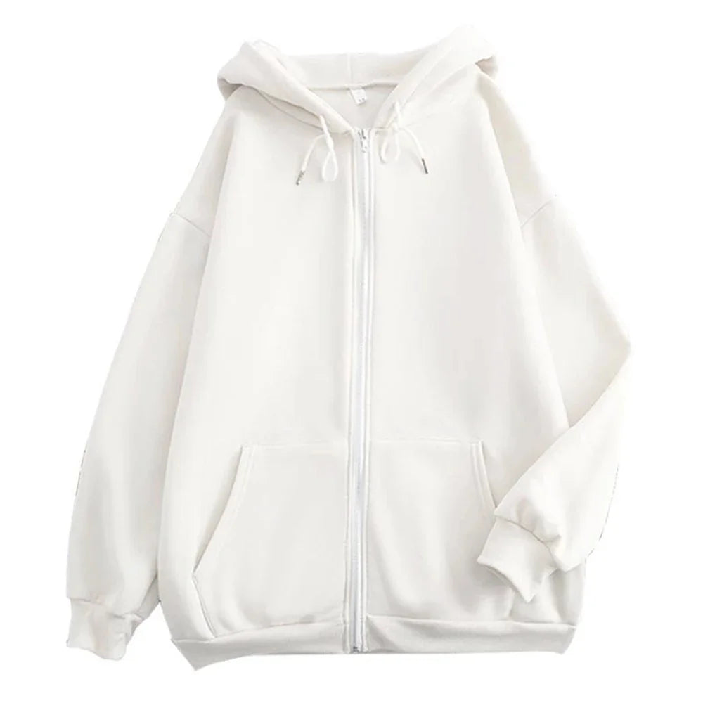 Moletom Masculino Y2K com Zíper – Capuz, Cor Sólida, Oversized e Casual