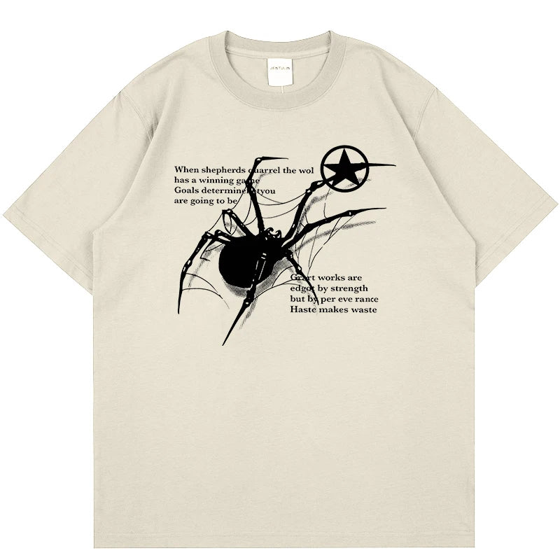 Camiseta Masculina Y2K Streetwear com Estampa de Aranha | Camisa Oversized Estilo Grunge Harajuku Casual