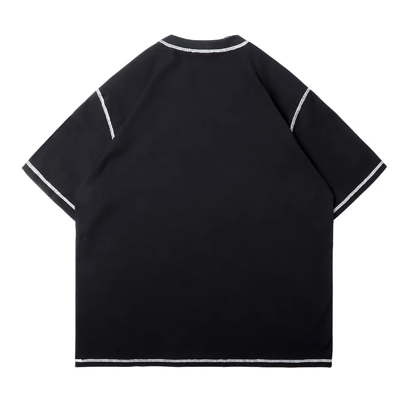 Camiseta Masculina Vintage Preta Acid Wash | Camisa Oversized com Estampa Gráfica em Algodão Pesado