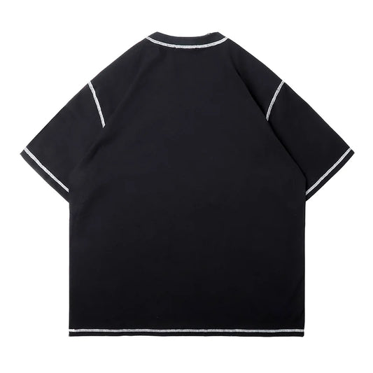 Camiseta Masculina Vintage Preta Acid Wash | Camisa Oversized com Estampa Gráfica em Algodão Pesado