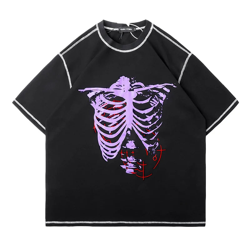 Camiseta Masculina Vintage Preta Acid Wash | Camisa Oversized com Estampa Gráfica em Algodão Pesado
