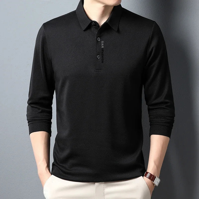 Polo Waffle Masculina Manga Longa – Estilo Casual Premium com Estampa Letter