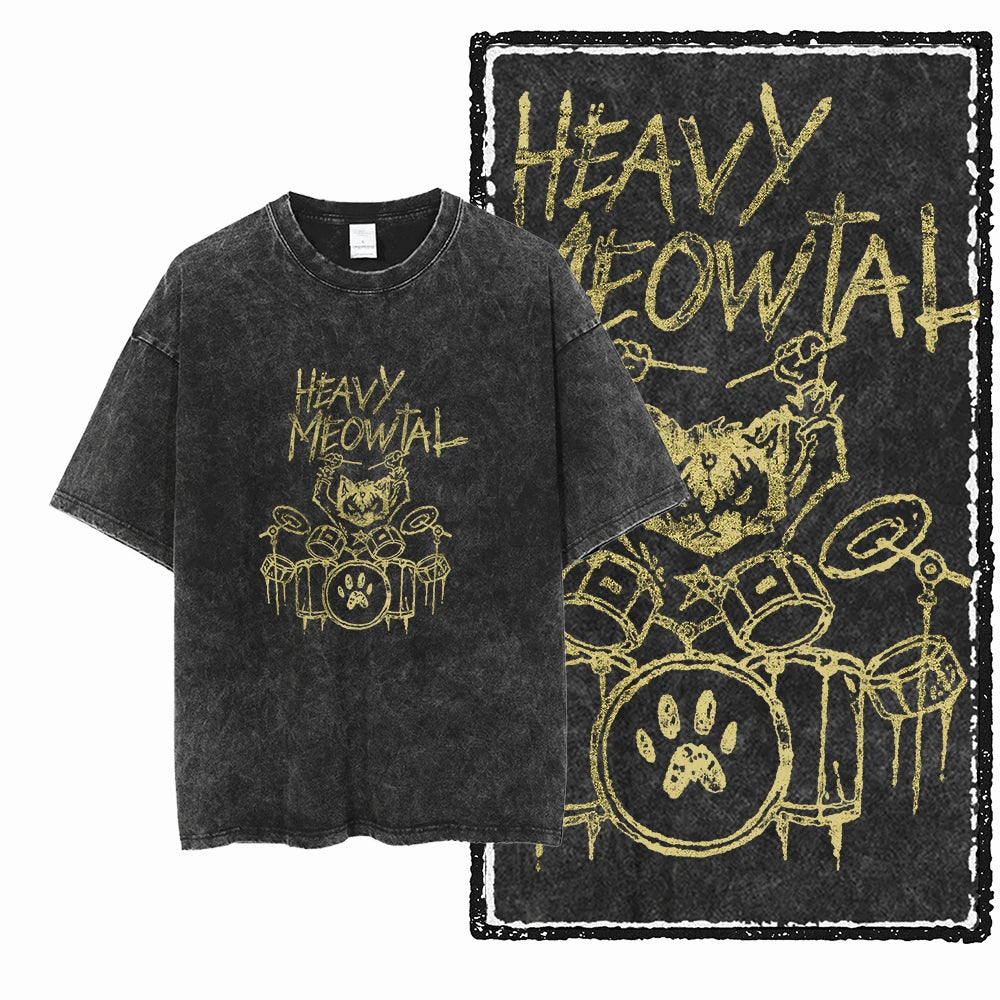 Camiseta Unissex Acid Washed – Estampa Gato, Streetwear Premium e Oversized