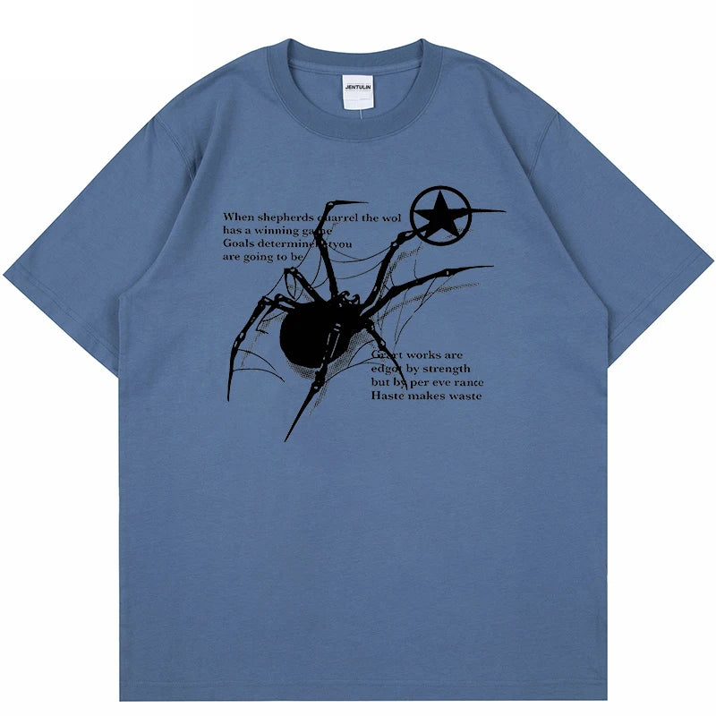 Camiseta Masculina Y2K Streetwear com Estampa de Aranha | Camisa Oversized Estilo Grunge Harajuku Casual