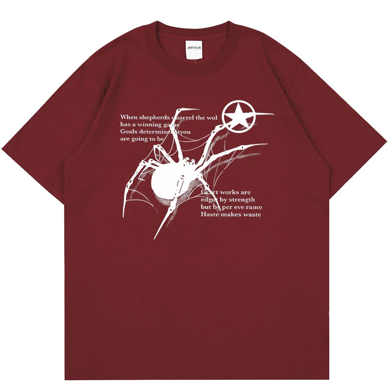 Camiseta Masculina Y2K Streetwear com Estampa de Aranha | Camisa Oversized Estilo Grunge Harajuku Casual