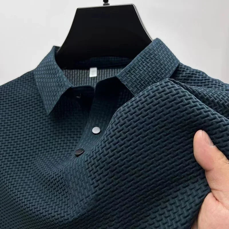 Camisa Polo Masculina Casual Premium – Manga Curta, Respirável, Cor Sólida e Confortável para o Verão