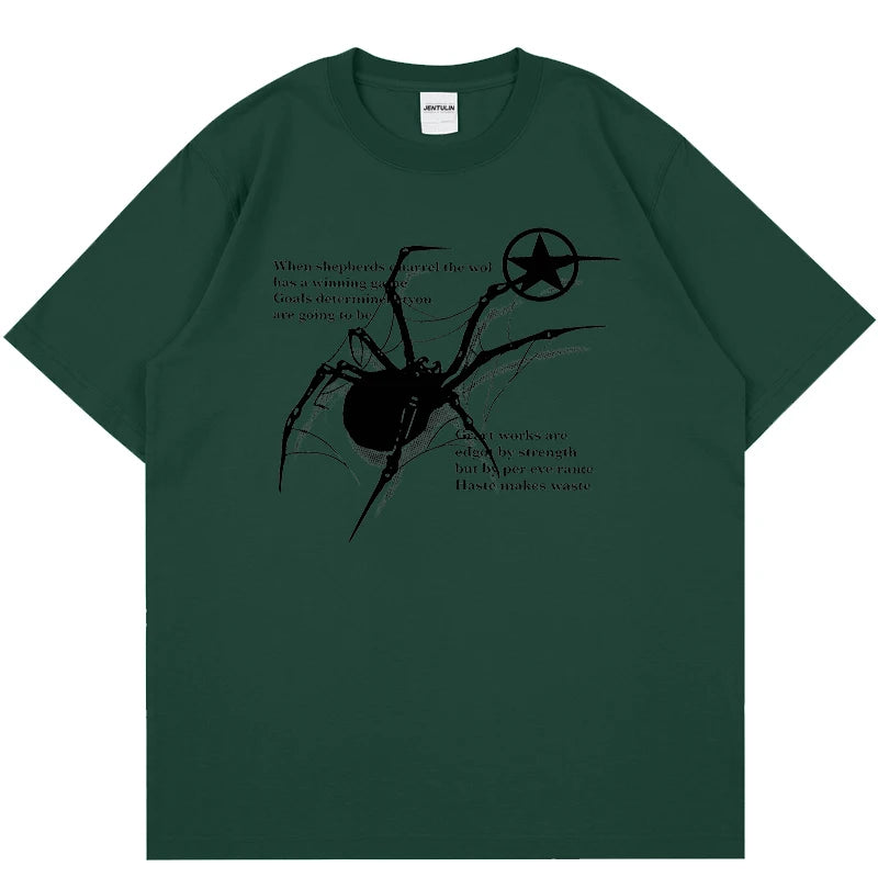 Camiseta Masculina Y2K Streetwear com Estampa de Aranha | Camisa Oversized Estilo Grunge Harajuku Casual