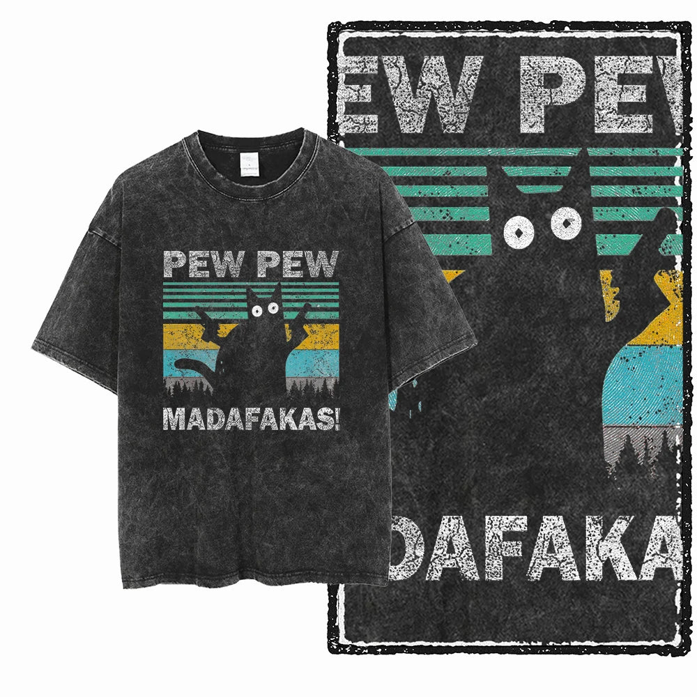 Camiseta Unissex Acid Washed – Estampa Gato, Streetwear Premium e Oversized