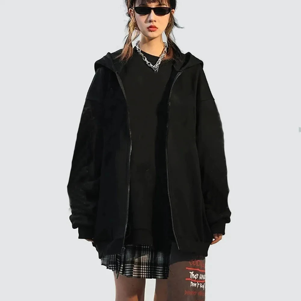 Moletom Masculino Y2K com Zíper – Capuz, Cor Sólida, Oversized e Casual