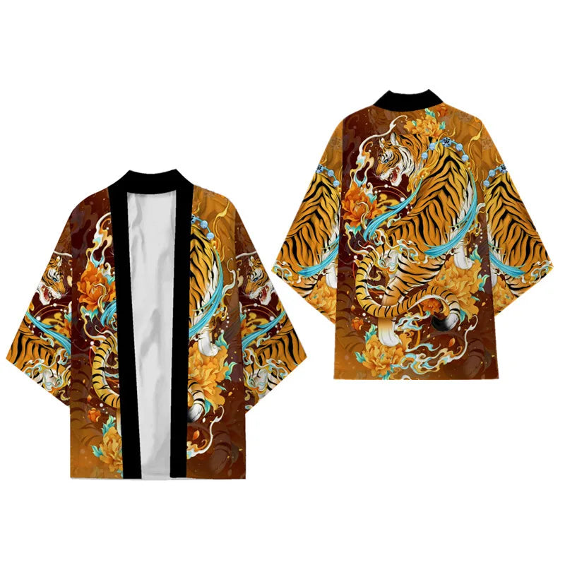 Kimono Japonês Masculino Oversized 3XG ao 5XG Haori Samurai com Estampa de Dragão Estilo Tradicional Cosplay