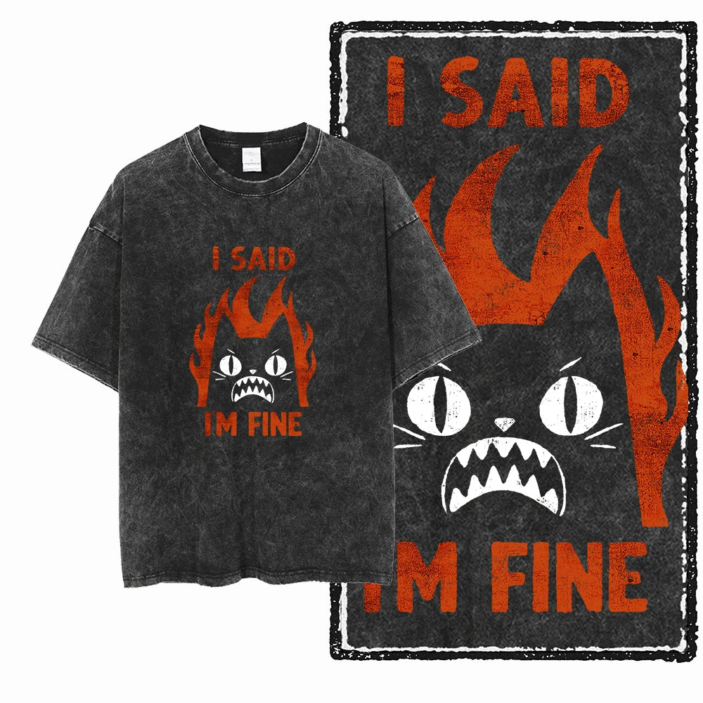 Camiseta Unissex Acid Washed – Estampa Gato, Streetwear Premium e Oversized