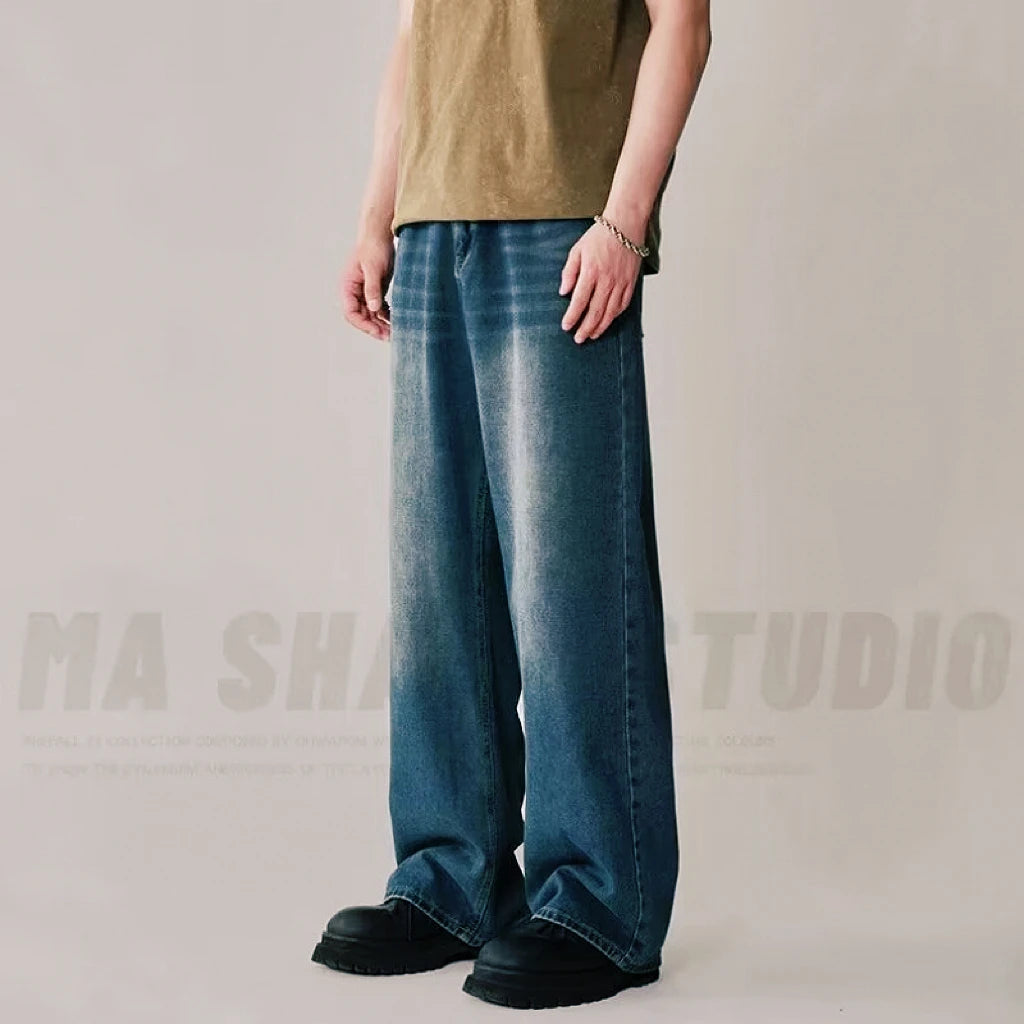 Calça Jeans Urban Wide Leg Masculina Lavagem Vintage – Estilo Casual Premium
