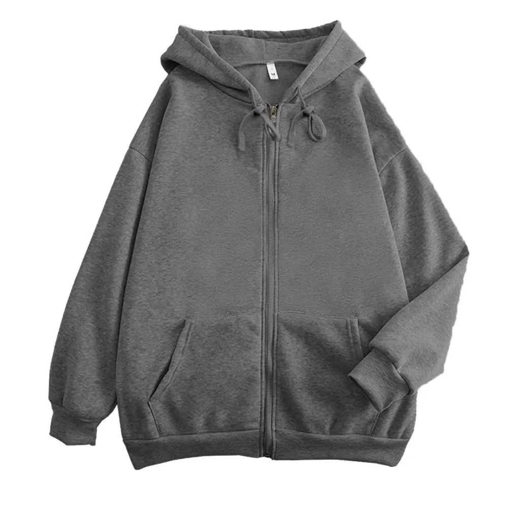 Moletom Masculino Y2K com Zíper – Capuz, Cor Sólida, Oversized e Casual