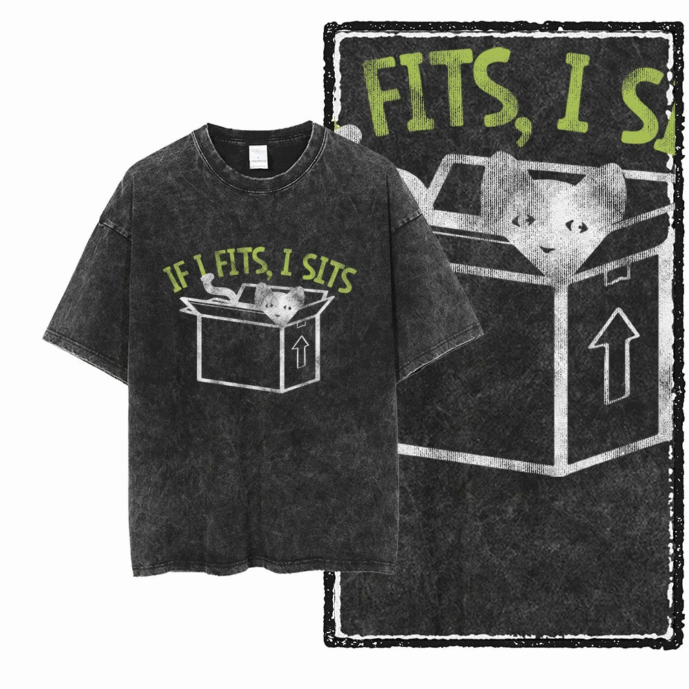 Camiseta Unissex Acid Washed – Estampa Gato, Streetwear Premium e Oversized