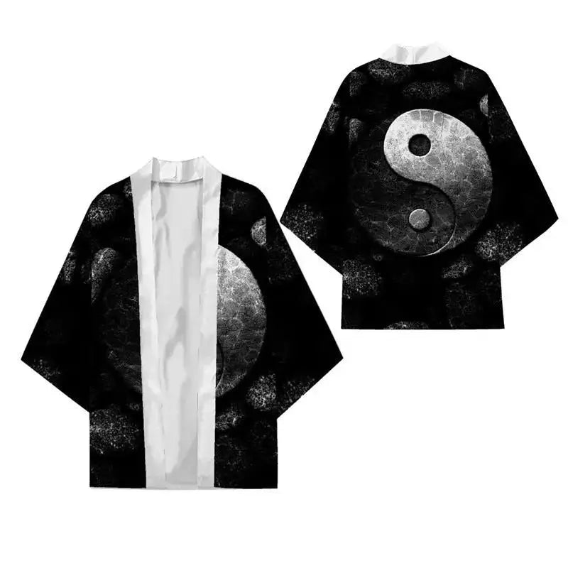 Kimono Japonês Masculino Oversized 3XG ao 5XG Haori Samurai com Estampa de Dragão Estilo Tradicional Cosplay