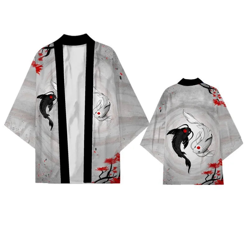 Kimono Japonês Masculino Oversized 3XG ao 5XG Haori Samurai com Estampa de Dragão Estilo Tradicional Cosplay