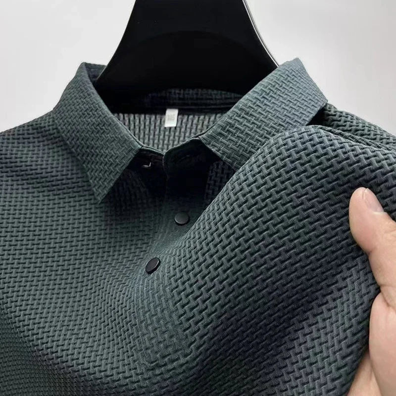 Camisa Polo Masculina Casual Premium – Manga Curta, Respirável, Cor Sólida e Confortável para o Verão