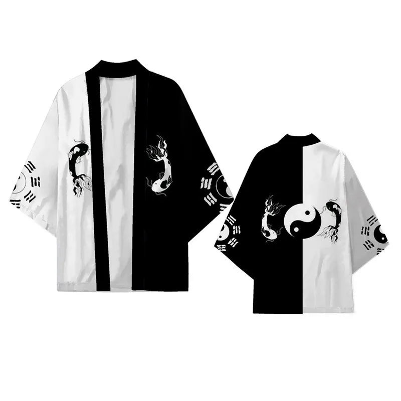 Kimono Japonês Masculino Oversized 3XG ao 5XG Haori Samurai com Estampa de Dragão Estilo Tradicional Cosplay