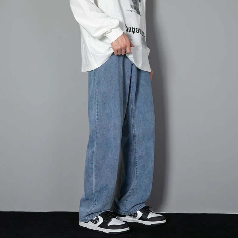 Jeans Masculino Estilo Coreano Corte Reto Wide Leg | Calça Denim Casual de Caimento Solto