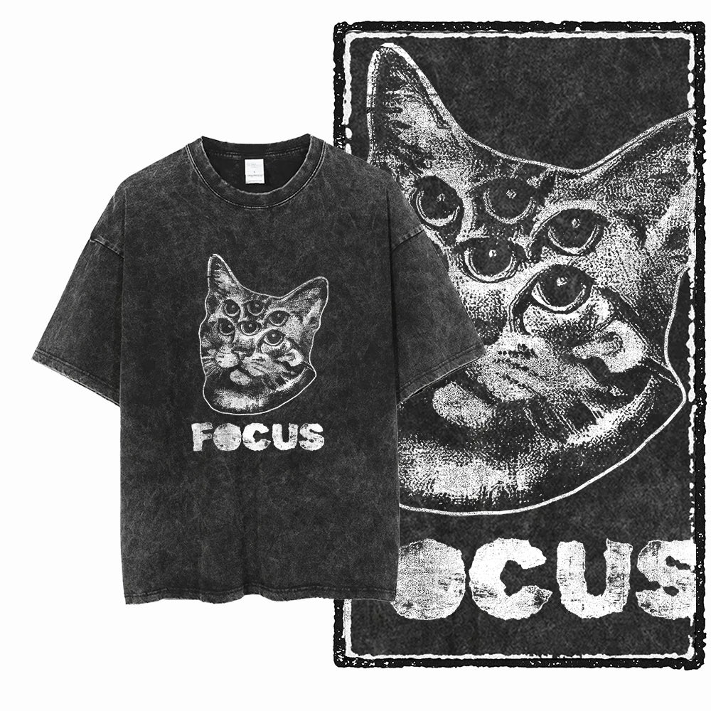 Camiseta Unissex Acid Washed – Estampa Gato, Streetwear Premium e Oversized