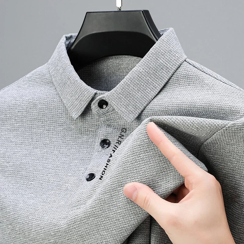 Polo Waffle Masculina Manga Longa – Estilo Casual Premium com Estampa Letter