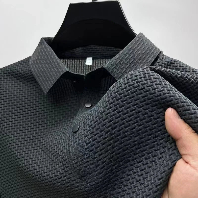 Camisa Polo Masculina Casual Premium – Manga Curta, Respirável, Cor Sólida e Confortável para o Verão