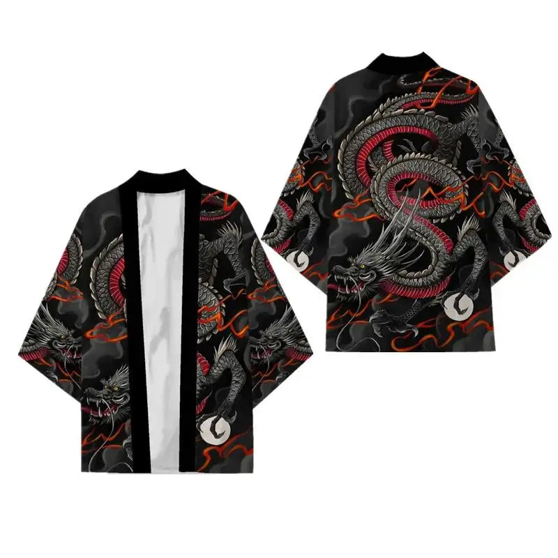 Kimono Japonês Masculino Oversized 3XG ao 5XG Haori Samurai com Estampa de Dragão Estilo Tradicional Cosplay