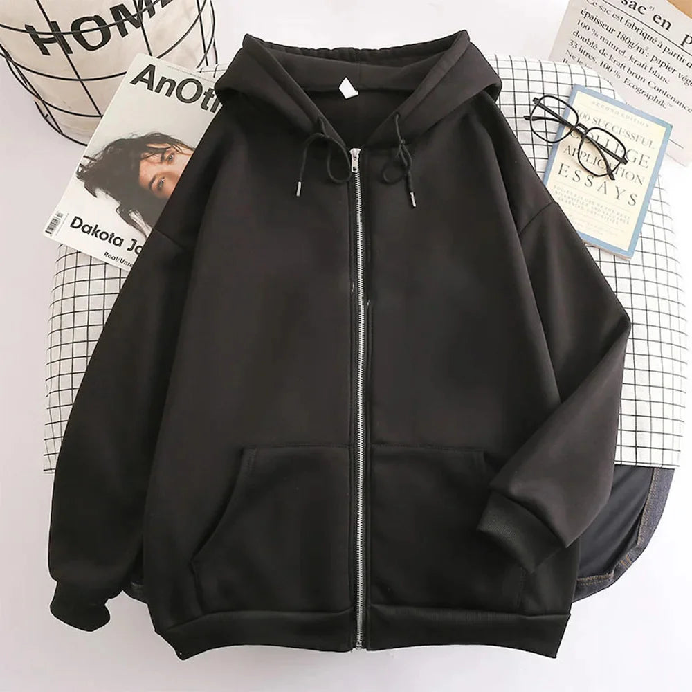 Moletom Masculino Y2K com Zíper – Capuz, Cor Sólida, Oversized e Casual