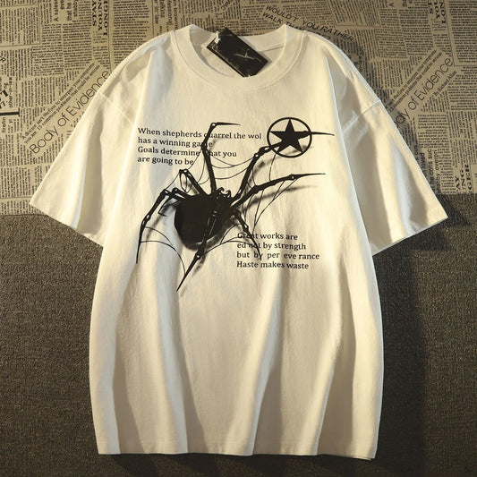 Camiseta Masculina Y2K Streetwear com Estampa de Aranha | Camisa Oversized Estilo Grunge Harajuku Casual