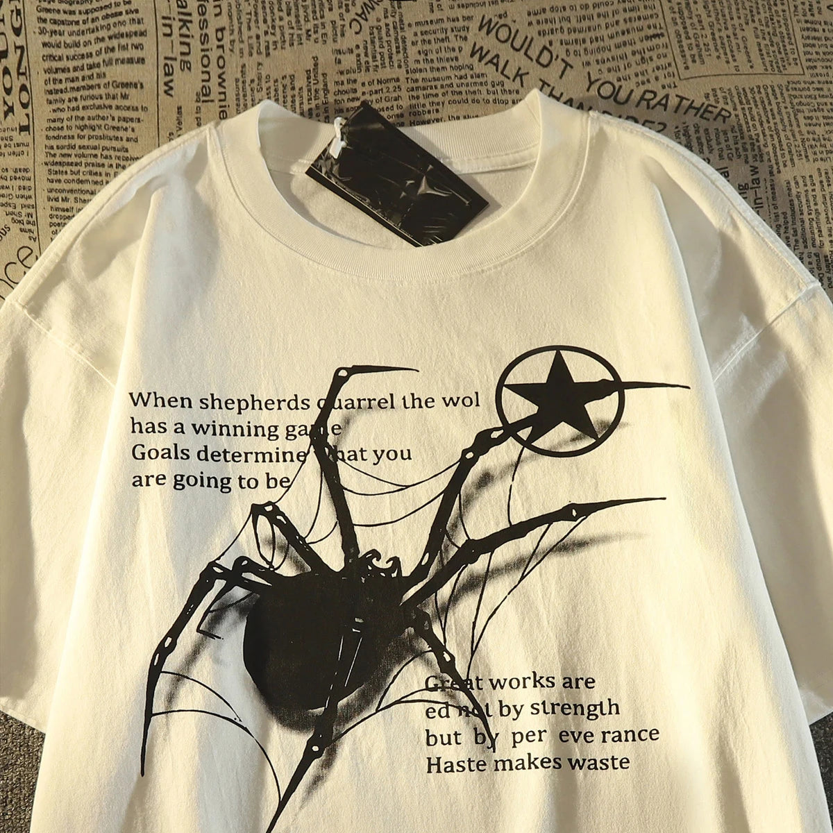 Camiseta Masculina Y2K Streetwear com Estampa de Aranha | Camisa Oversized Estilo Grunge Harajuku Casual