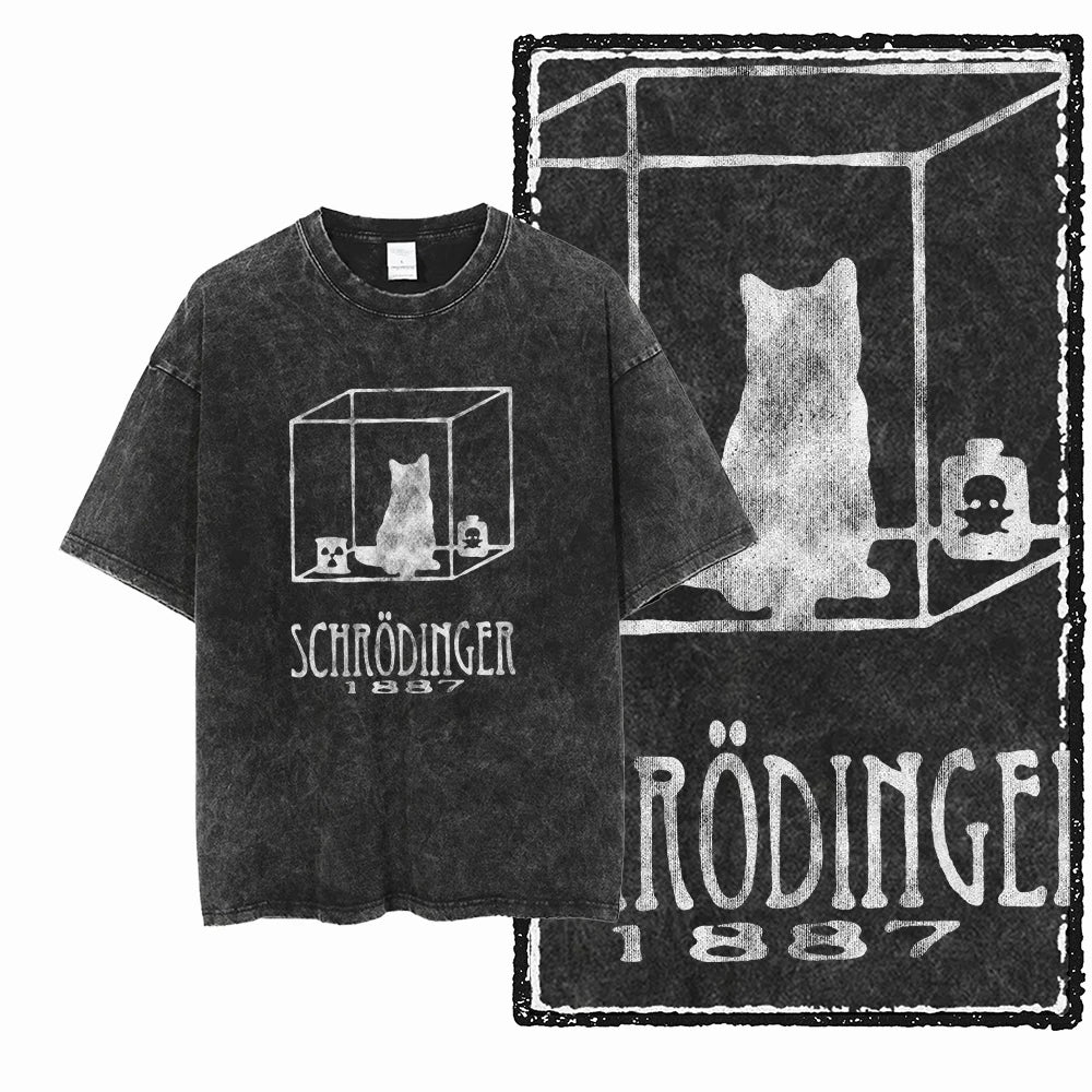 Camiseta Unissex Acid Washed – Estampa Gato, Streetwear Premium e Oversized