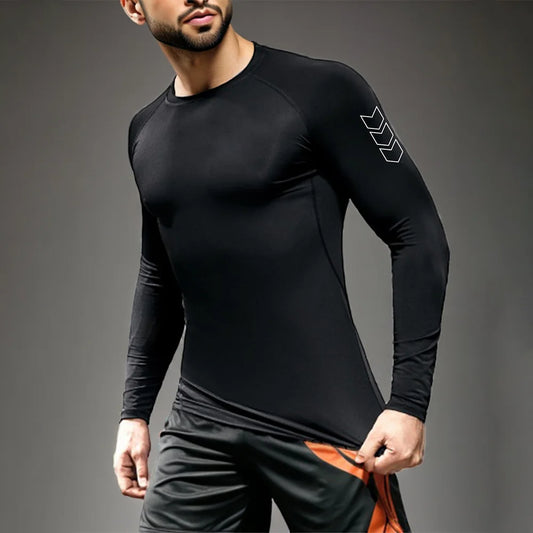 Camiseta Masculina de Compressão Manga Longa Dry Fit Proteção UV