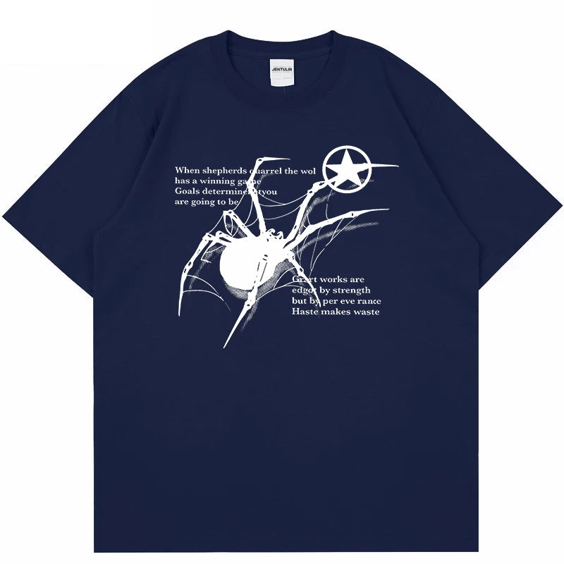 Camiseta Masculina Y2K Streetwear com Estampa de Aranha | Camisa Oversized Estilo Grunge Harajuku Casual