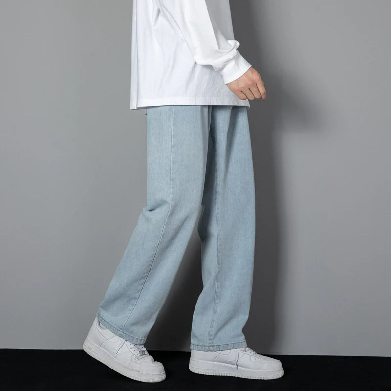 Jeans Masculino Estilo Coreano Corte Reto Wide Leg | Calça Denim Casual de Caimento Solto