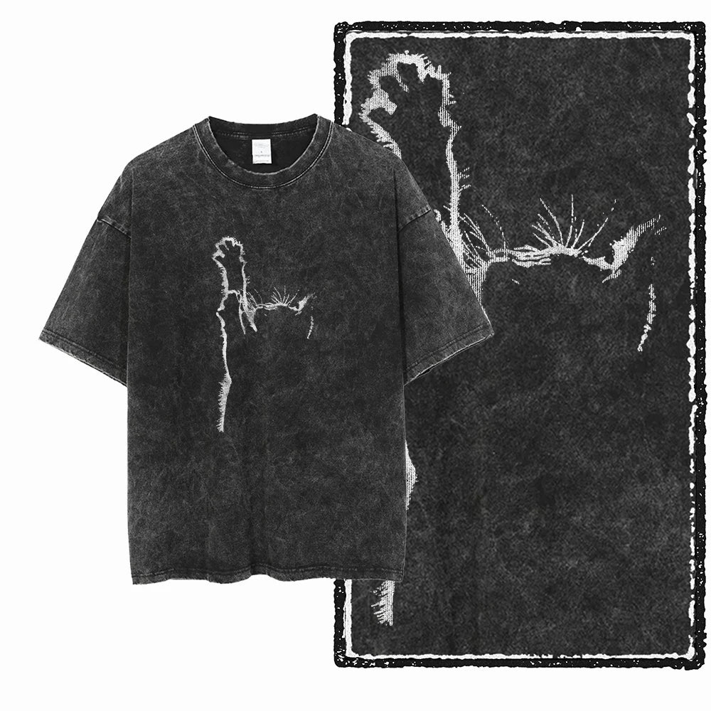 Camiseta Unissex Acid Washed – Estampa Gato, Streetwear Premium e Oversized