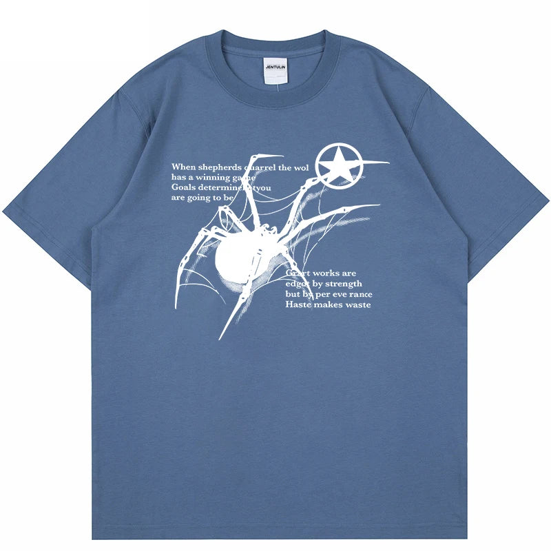 Camiseta Masculina Y2K Streetwear com Estampa de Aranha | Camisa Oversized Estilo Grunge Harajuku Casual
