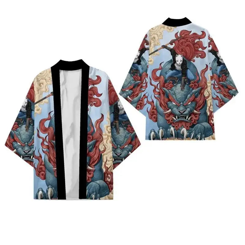 Kimono Japonês Masculino Oversized 3XG ao 5XG Haori Samurai com Estampa de Dragão Estilo Tradicional Cosplay