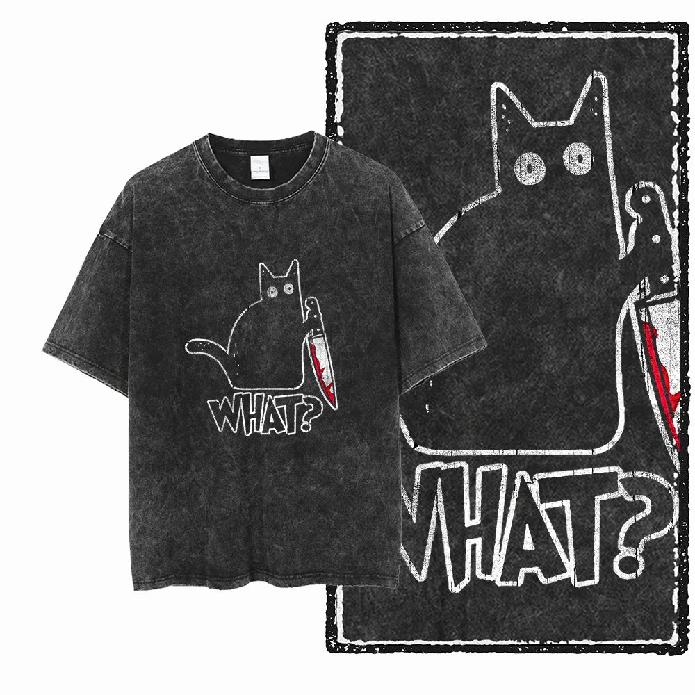 Camiseta Unissex Acid Washed – Estampa Gato, Streetwear Premium e Oversized