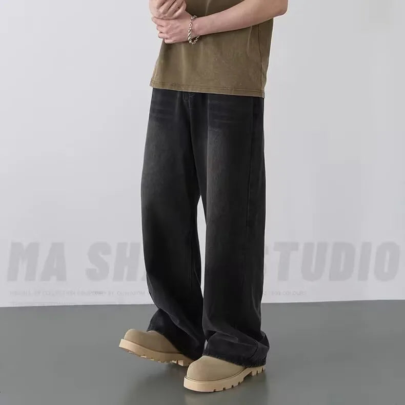 Calça Jeans Urban Wide Leg Masculina Lavagem Vintage – Estilo Casual Premium