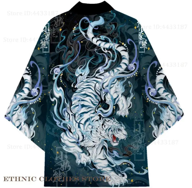 Kimono Japonês Masculino Oversized 3XG ao 5XG Haori Samurai com Estampa de Dragão Estilo Tradicional Cosplay