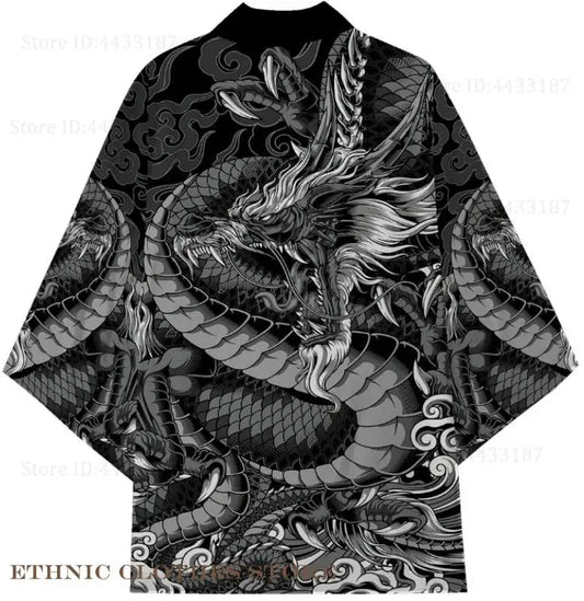 Kimono Japonês Masculino Oversized 3XG ao 5XG Haori Samurai com Estampa de Dragão Estilo Tradicional Cosplay
