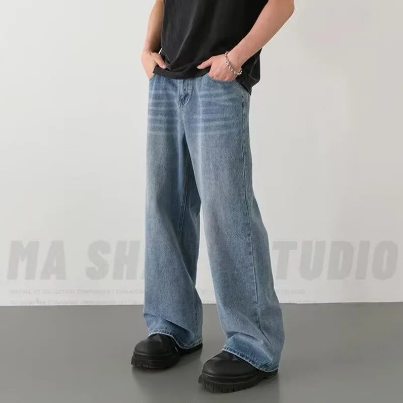 Calça Jeans Urban Wide Leg Masculina Lavagem Vintage – Estilo Casual Premium