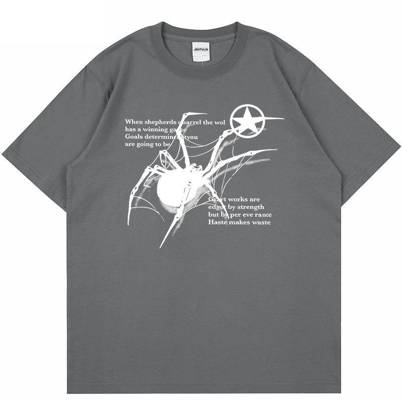 Camiseta Masculina Y2K Streetwear com Estampa de Aranha | Camisa Oversized Estilo Grunge Harajuku Casual