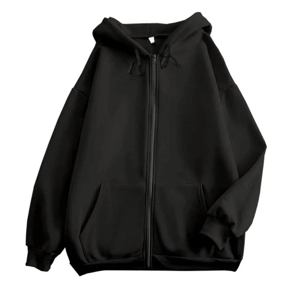Moletom Masculino Y2K com Zíper – Capuz, Cor Sólida, Oversized e Casual