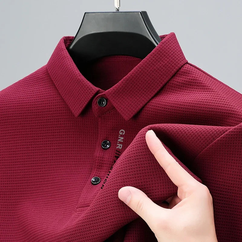 Polo Waffle Masculina Manga Longa – Estilo Casual Premium com Estampa Letter