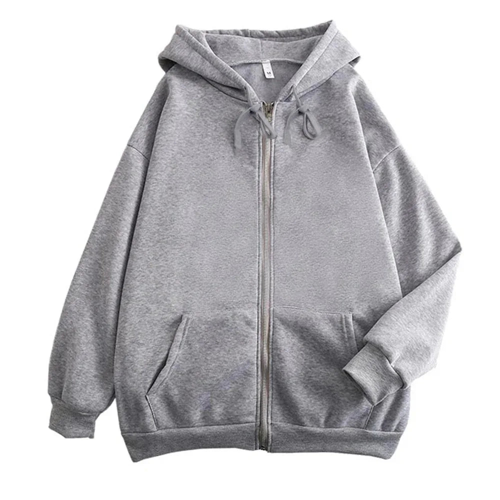 Moletom Masculino Y2K com Zíper – Capuz, Cor Sólida, Oversized e Casual