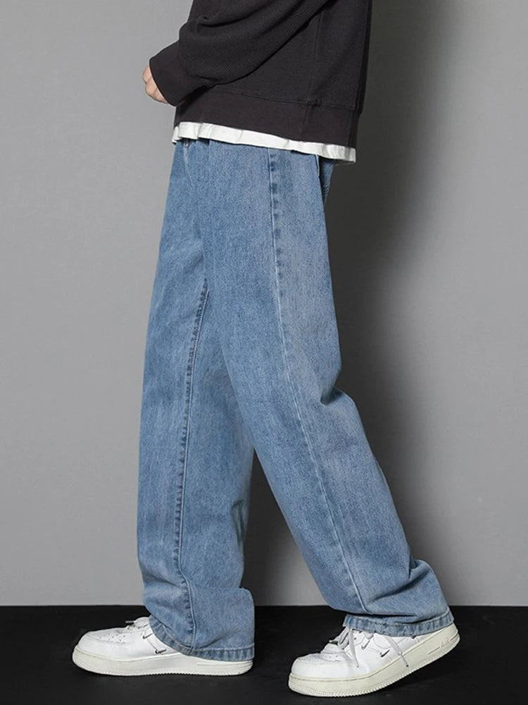 Jeans Masculino Estilo Coreano Corte Reto Wide Leg | Calça Denim Casual de Caimento Solto