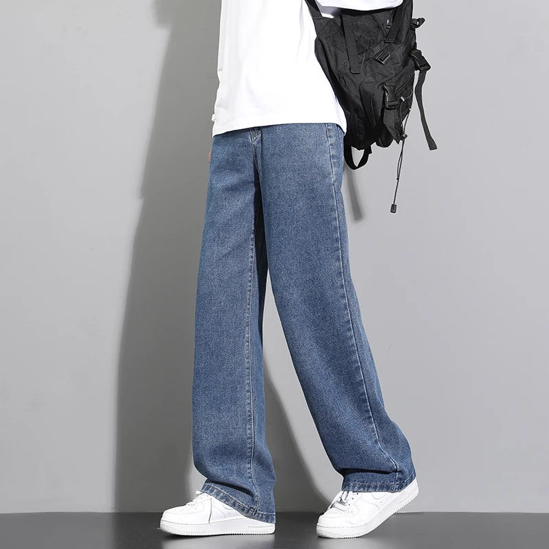 Jeans Masculino Estilo Coreano Corte Reto Wide Leg | Calça Denim Casual de Caimento Solto
