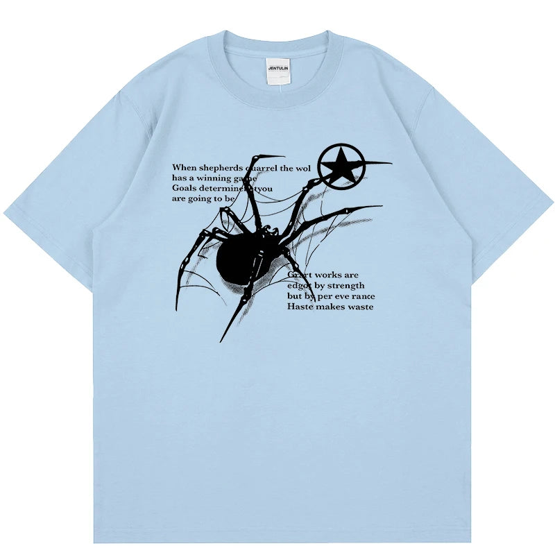 Camiseta Masculina Y2K Streetwear com Estampa de Aranha | Camisa Oversized Estilo Grunge Harajuku Casual
