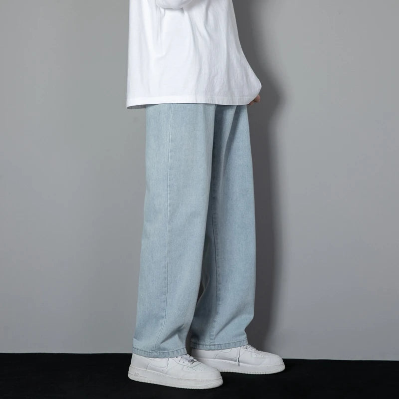 Jeans Masculino Estilo Coreano Corte Reto Wide Leg | Calça Denim Casual de Caimento Solto